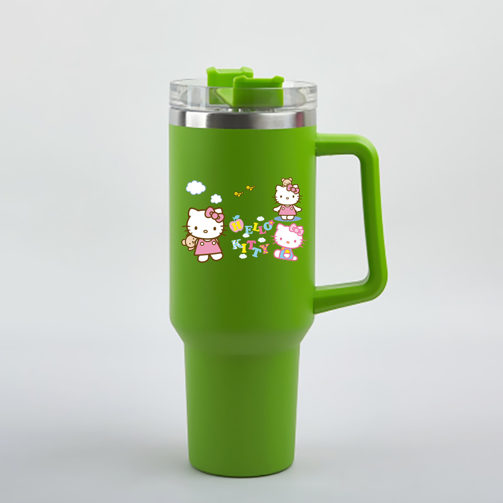 （画像用） Hello Kitty ハローキティ 1200mL車用タンブラー - クリスタルステッカー（プラスチックストロー付き）